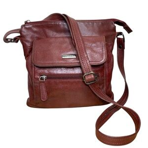Vintage Via Roma Burgundy Brown Leather Crossbody Bag Ajustable Strap Italy